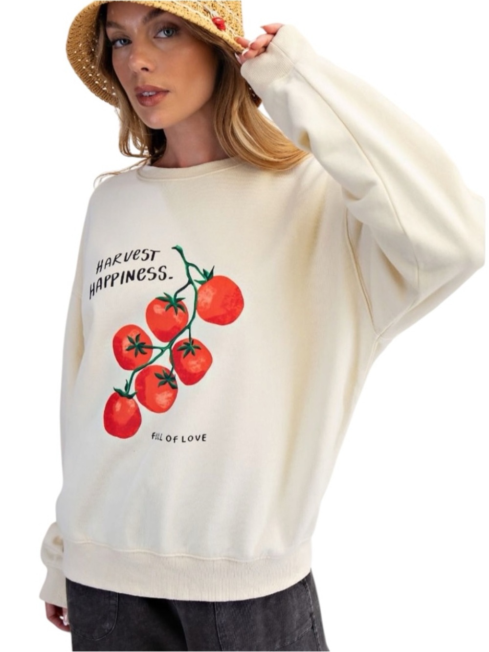896:  EASEL NWT TOMATOES PRINT SWEATSHIRT IVORY (C)